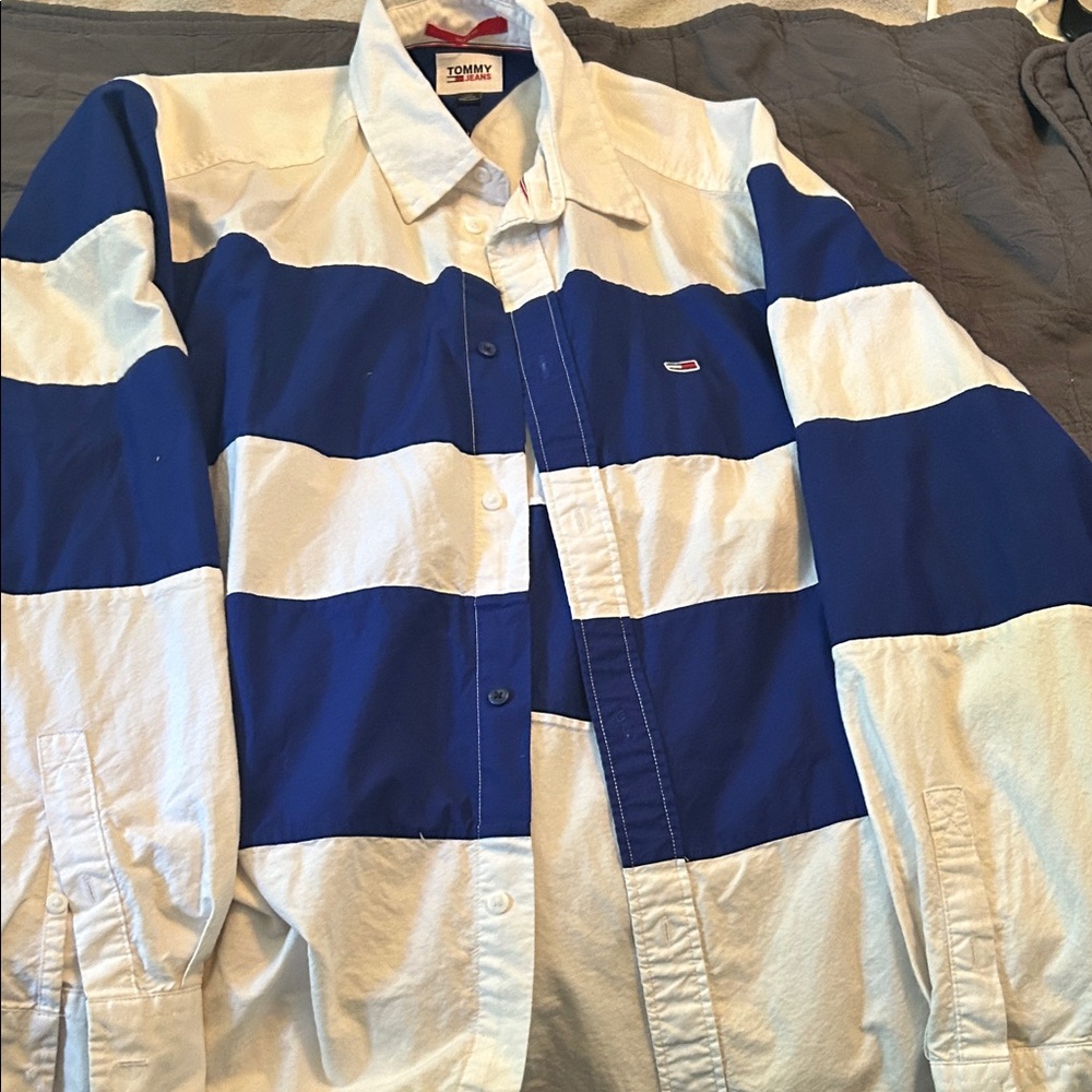 Tommy Hilfiger Bold Blue and White Striped Button-Up
